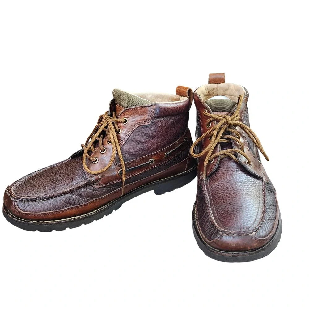 LL Bean Eastport Chukka Boots Mens 12D Brown Hand Sewn Leather Moc Toe Lug Sole